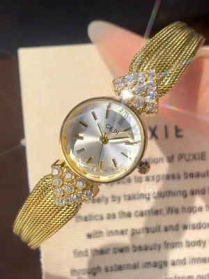 GEDI Vintage-Inspired Gold Round Watch Mesh Strap Ladies Watch