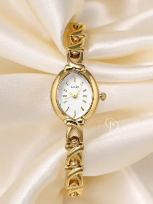 GEDI Dainty Oval Face Ladies Watch Small Gold Watch for Tiny Wrists