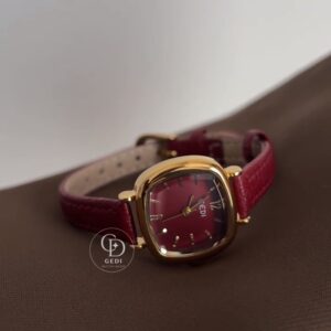 Elegant Square Face Watch Red Leather Strap Women's Watch