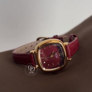 Elegant Square Face Watch Red Leather Strap Women's Watch
