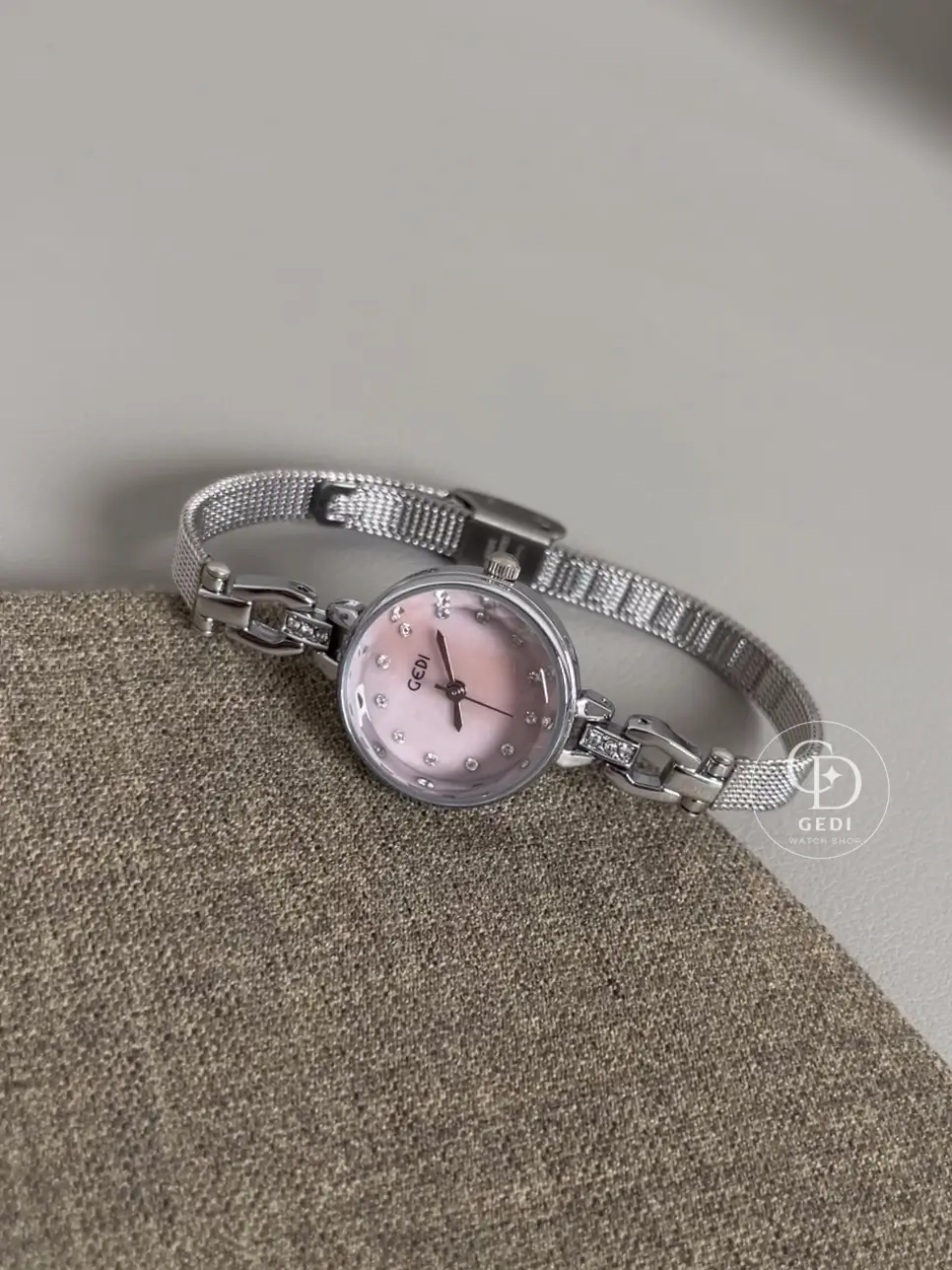 GEDI Elegant Round Women's Watch Pink/Blue Face Silver Bracelet Watch