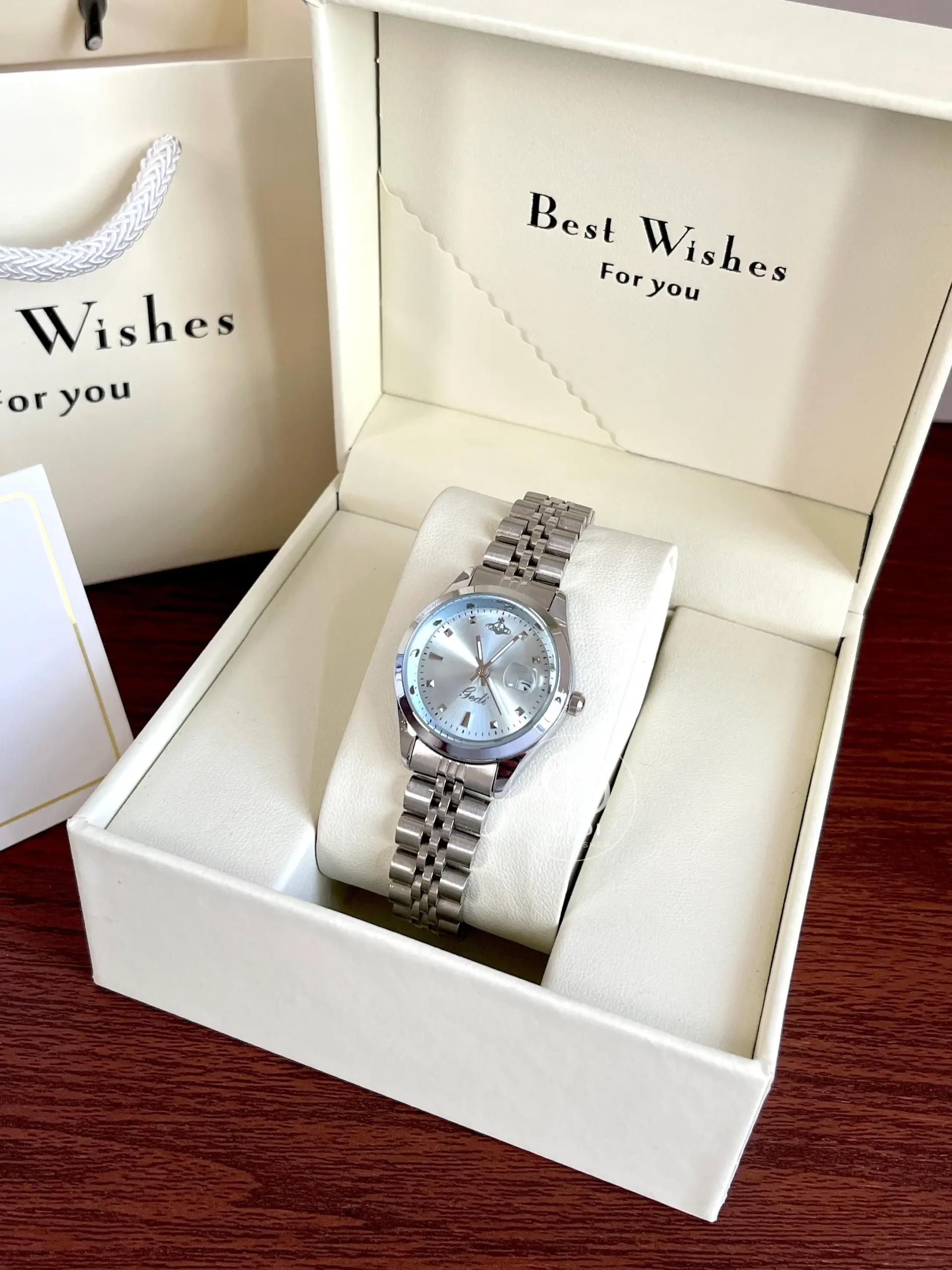 GEDI Round Face Silver Bracelet Watch Elegant Blue Dial Ladies Watch