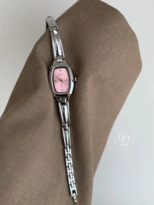 GEDI Retro Silver-Tone Pink Dial Tonneau Women's Bracelet Watch