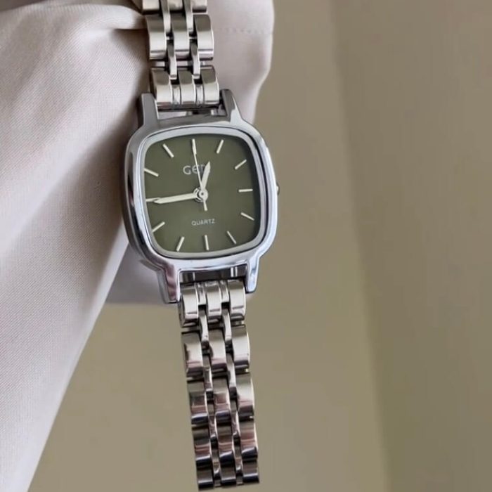 Vintage Style Green Square Face Silver Bracelet Watch